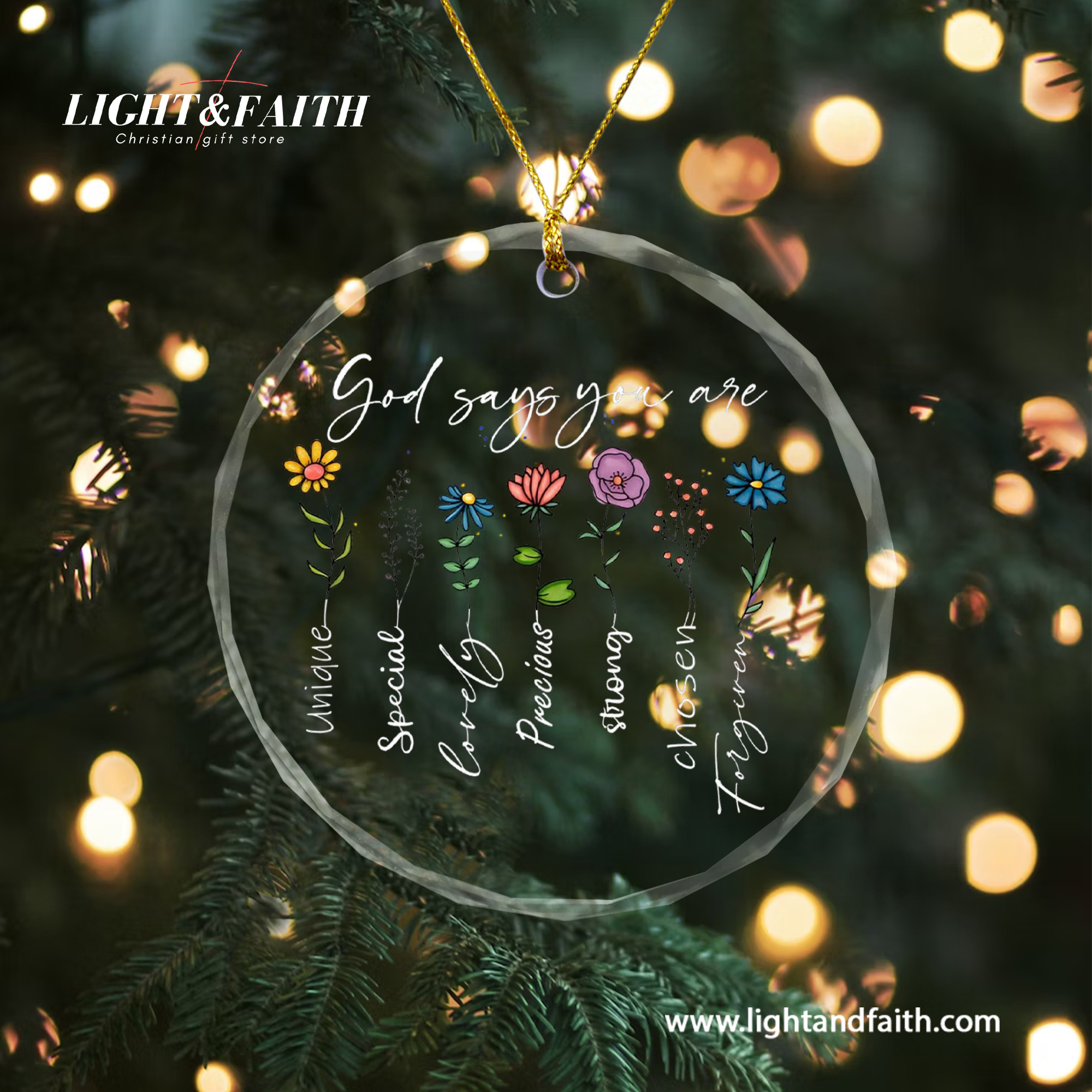 God Says You Are Glass Ornament, Christian Inspirational Gift, Faith Flower Ornament, Religious Christmas Decoration, Positive Scripture Home Decor DCLAF66